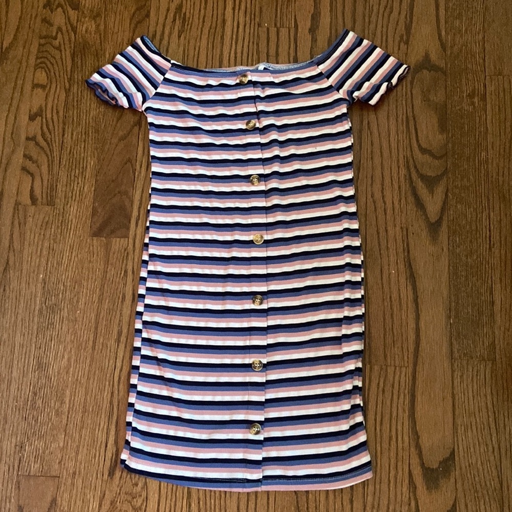 Shein Girls Blue/Pink/Black/White Striped Dress
